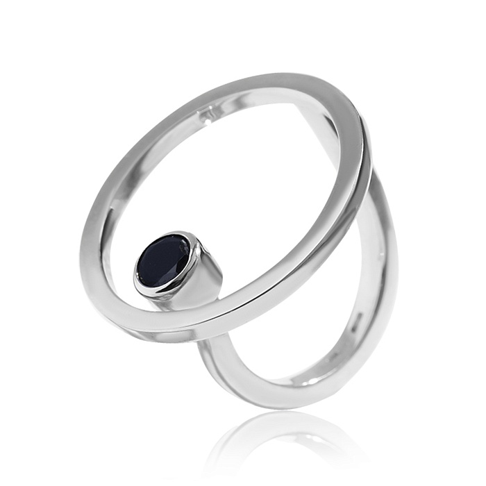 03-00-0013 Кольцо Сфера с чёрным цирконом (Ag 925)